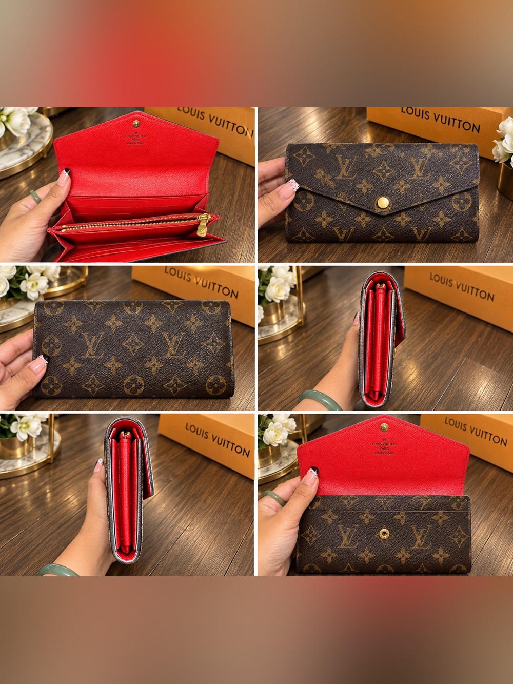 Louis Vuitton Monogram Canvas Continental Wallet with Red Interior